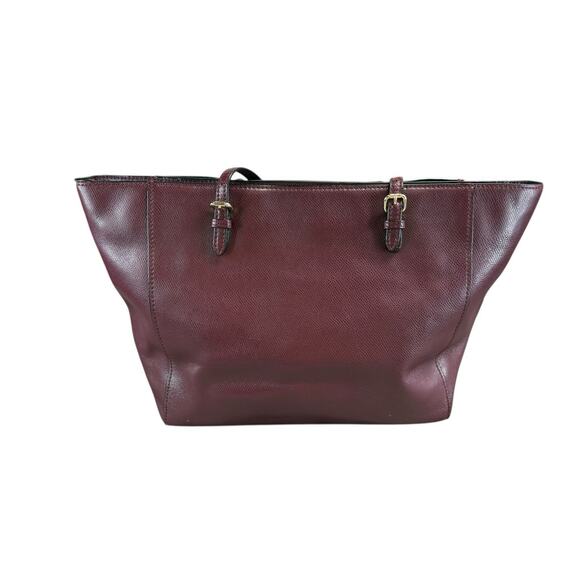 Coach Turnlock Leather Tote Bag Oxblood Burgundy Pebbled Gold Hardware - Picture 7 of 14